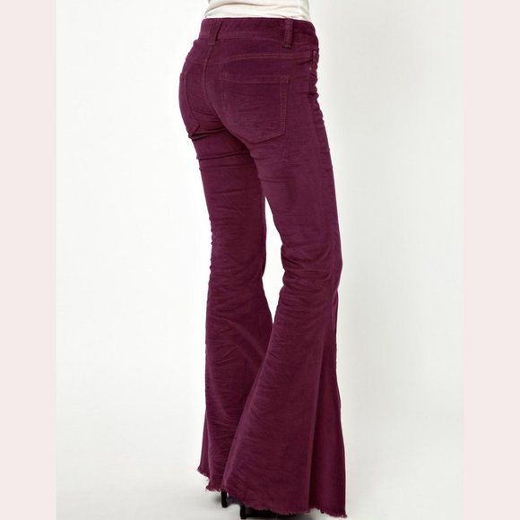 Free People Cords Super Flare Bellbottom Jeans Mulberry Corduroy Pants - Picture 8 of 13